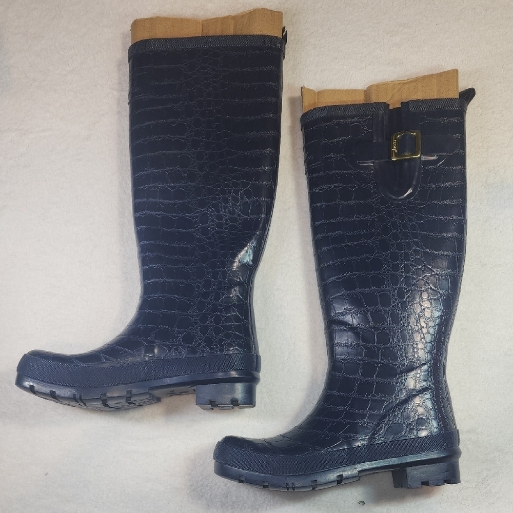Joules Navy Croc-Embossed Winter Rain Boots - Picture 4 of 7